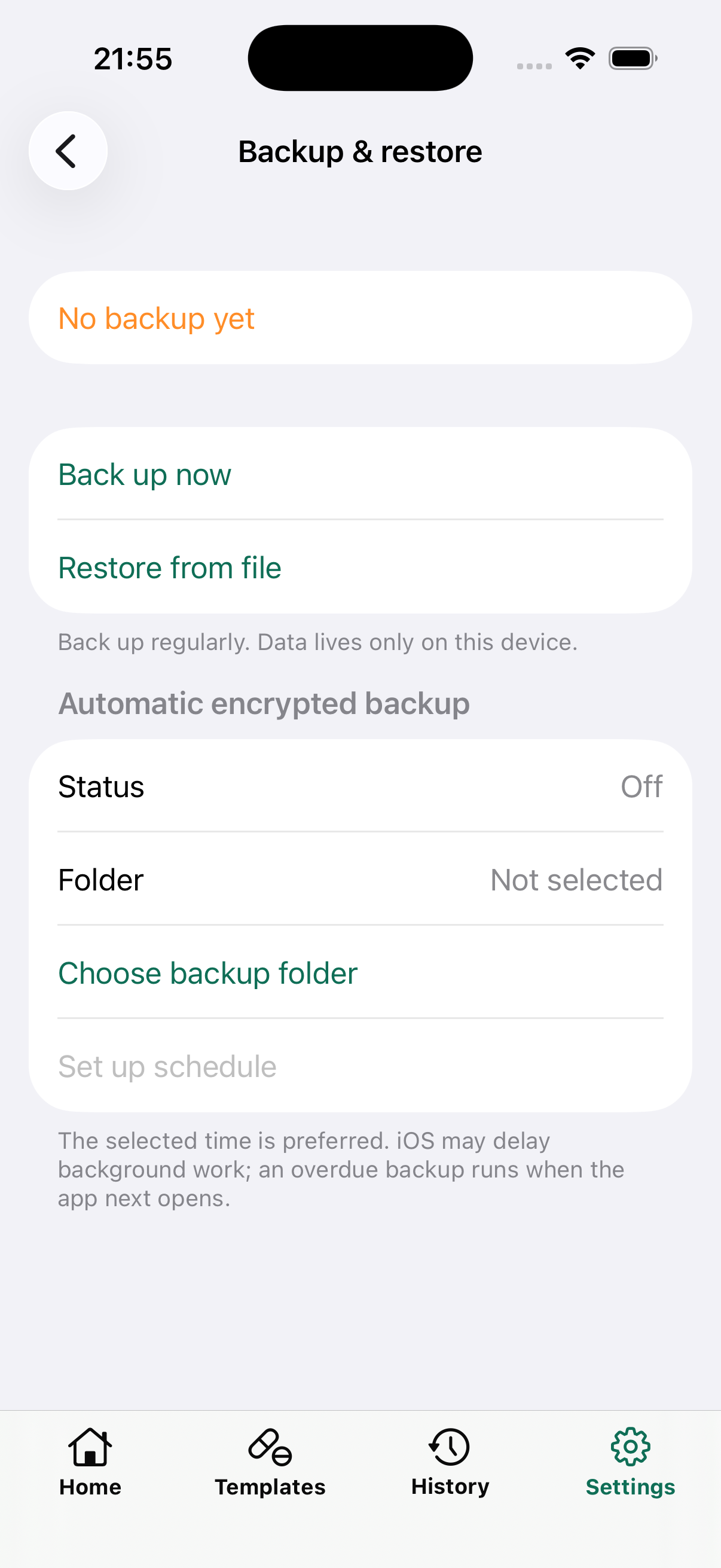 Backup and restore screen on iPhone