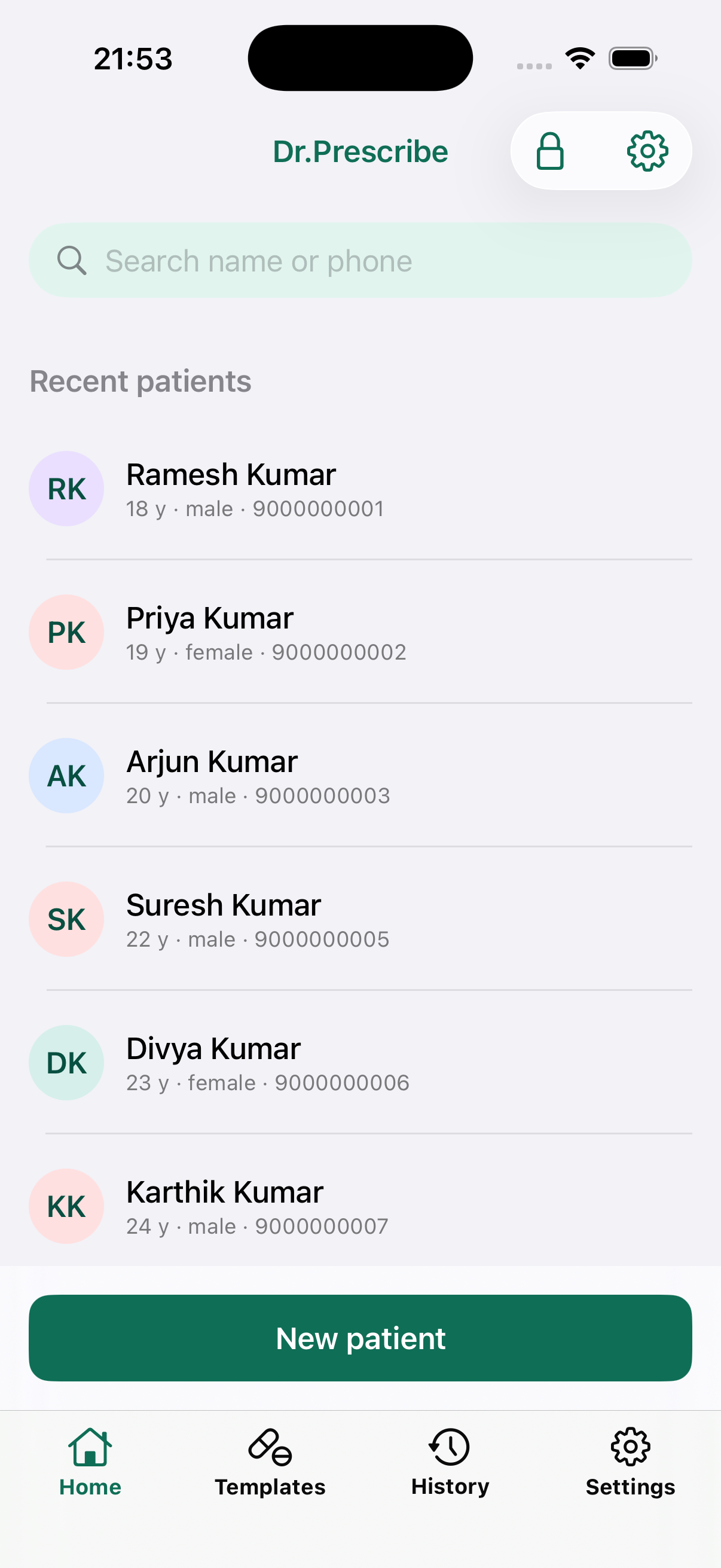 Dr.Prescribe patient list on iPhone with instant search